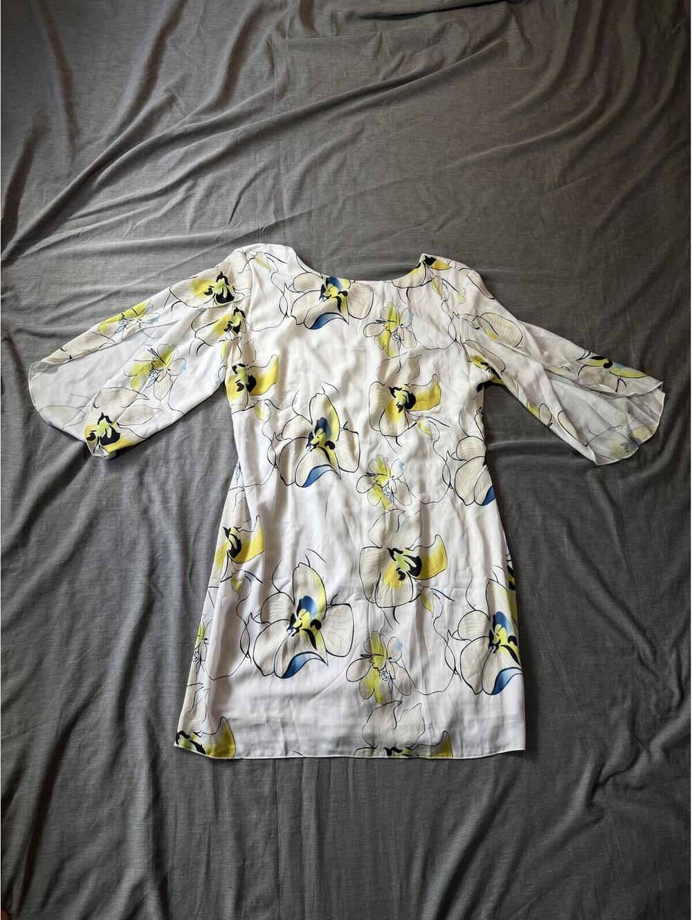 Grace Karin Chiffon Floral Dress Size XL White Yellow Blue Lined Light